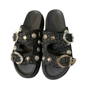 Vittorio Ventura Studded Black Leather Flats Sz 37 Gothic Emo Edgy Flatbed